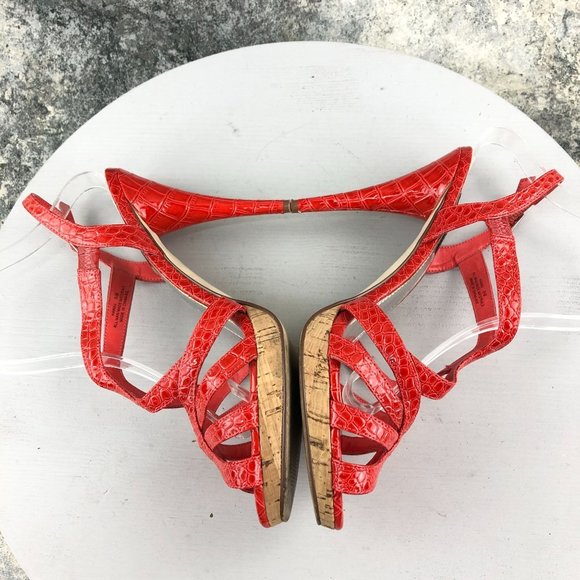 WHITE HOUSE BLACK MARKET Women's 9.5M Red Hawaii Croc Embossed Patent Heels - Picture 8 of 14